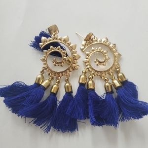 TRIBAL BLUE FRINGE EARRINGS